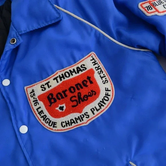 VTG 70S Macarthur Sports Blue St.Thomas Baronet Shoes Playoff Champs 75-76 Coat - Picture 10 of 16